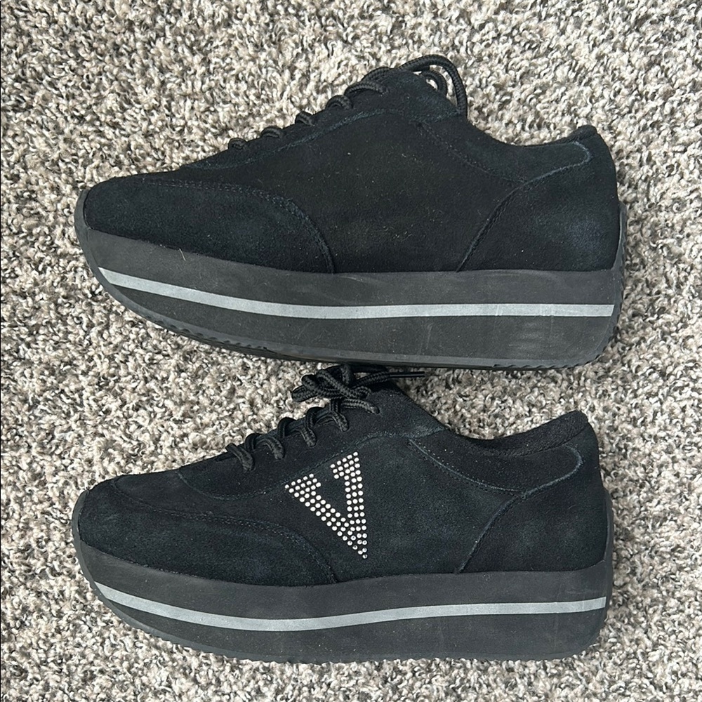 Volatile Black Platform Sneakers with Rhinestone Detail
